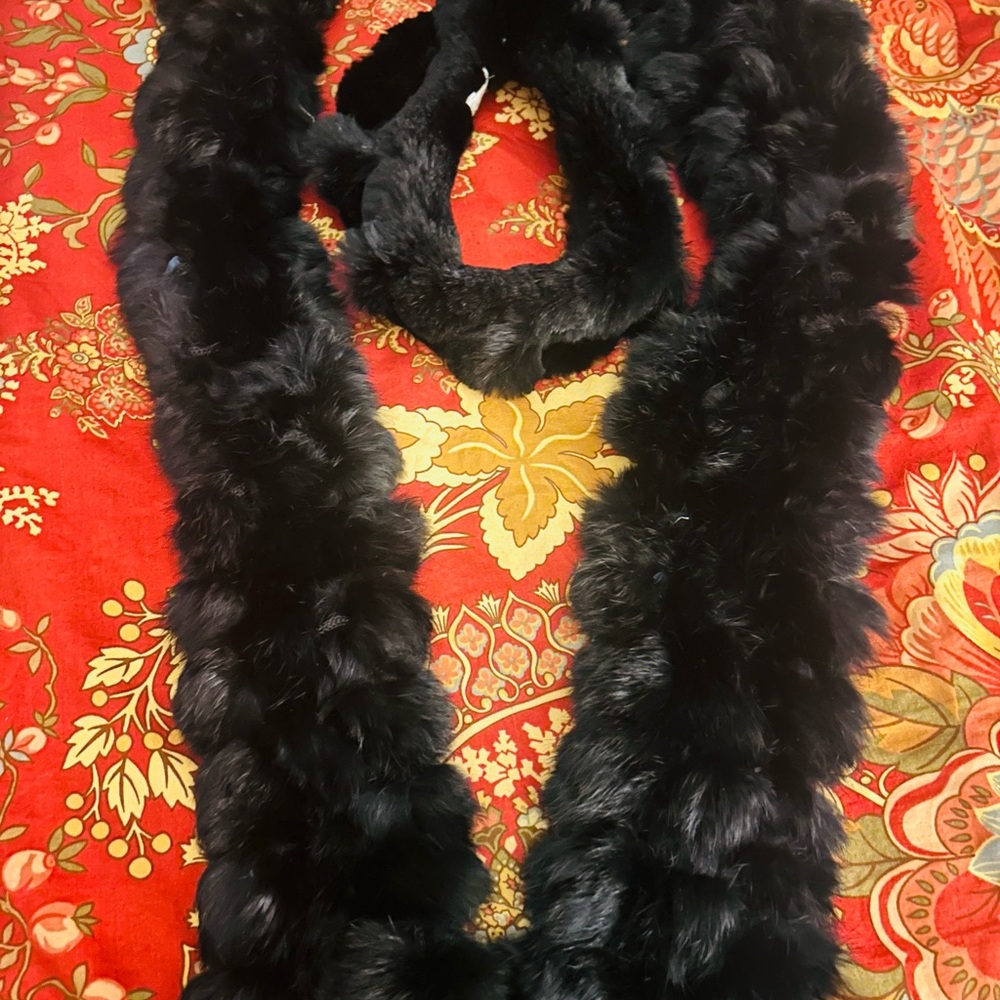 Linda Richard’s Vintage Elegant Black Rabbit Fur Scarf and Headband Set